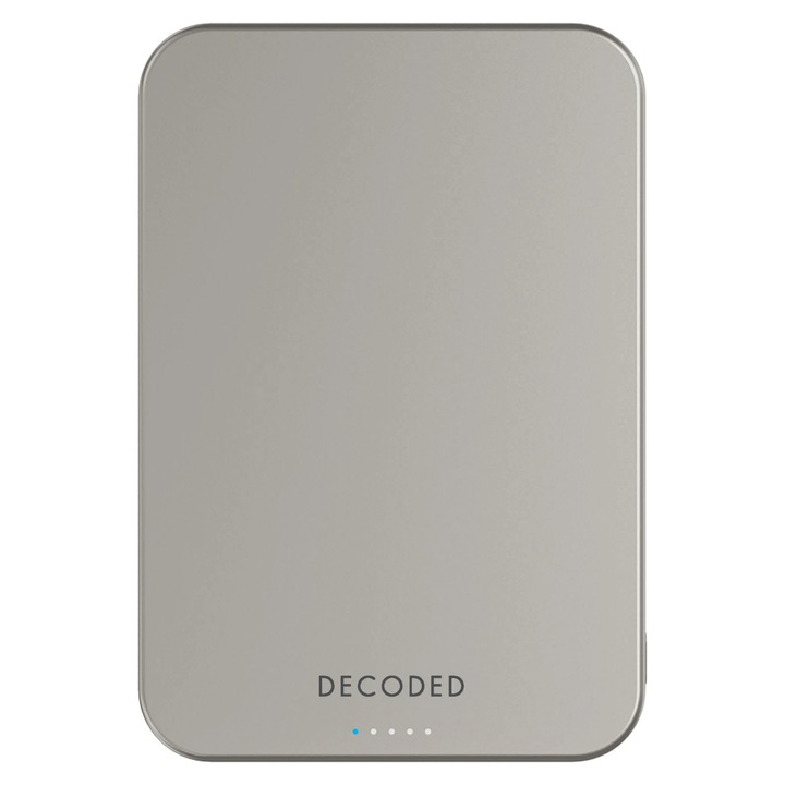 Powerbank Decoded Ultra Slim 5000 mAh, Wireless, MagSafe și Qi2, Titanium, 8.75mm