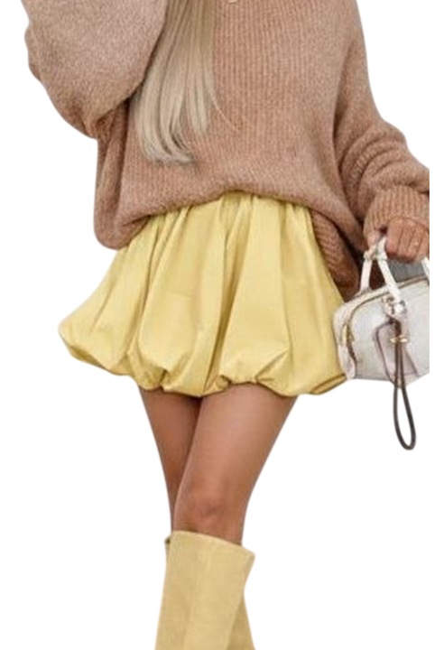 Жълта мини пола с плисета, обем, един размер