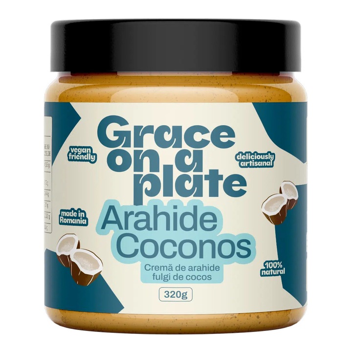 Crema artizanala de arahide cu fulgi de cocos, Arahide Coconos, 320 g