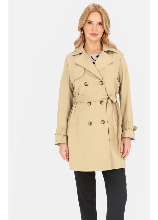 Palton dama Perso, trenci dublu, cu curea, poliester, Bej