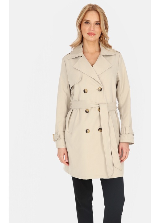 Női kabát Perso, öves, szürkésbézs, poliészter