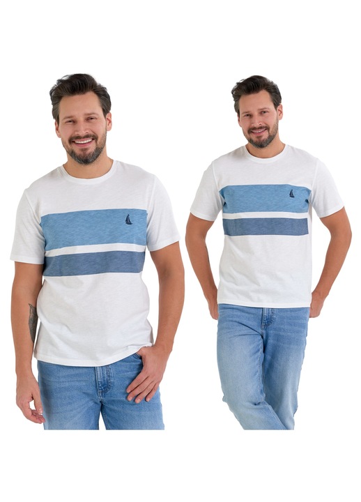 Tricou barbati cu broderie, Moraj, regular fit, alb/albastru, bumbac