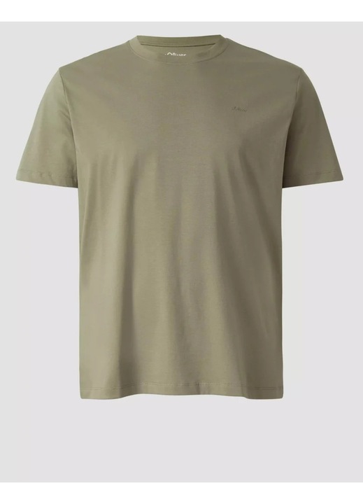 S.Oliver Big Sizes Tricou barbati big sizes, din bumbac, cu decolteu la baza gatului, Verde masliniu