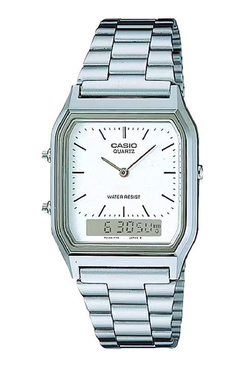 Casio, Ceas unisex cu ecran mixt si carcasa din rasina, Argint