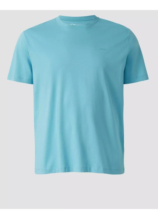 S.Oliver Big Sizes Tricou barbati big sizes, din bumbac, cu decolteu la baza gatului, Turcoaz deschis