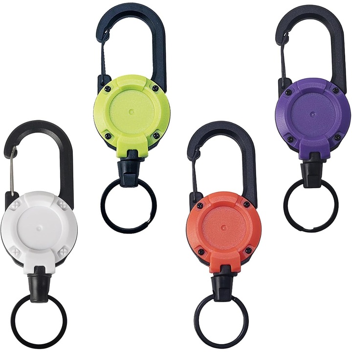 Set de 4 brelocuri retractabile cu carabina din otel, 64cm, pentru chei si ID