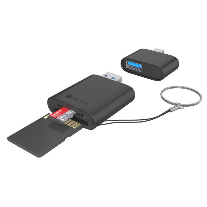 Cititor de carduri Raidsonic IB-CR204-CU3 2-in-1, USB-A/USB-C, negru