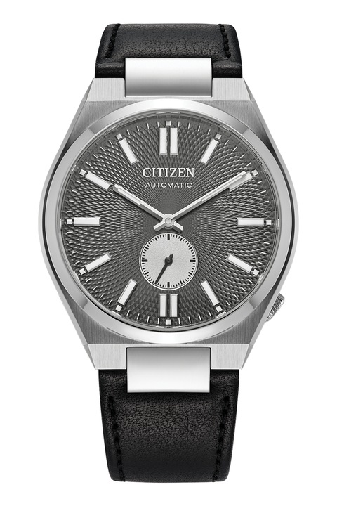 Citizen, Ceas automatic cu o curea de piele, Argintiu, Negru
