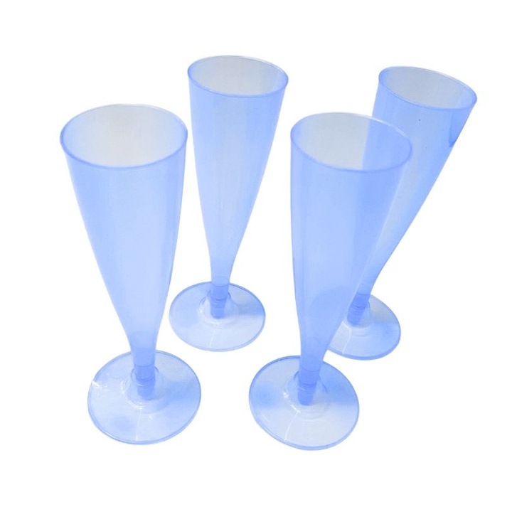 Set 4 pahare sampanie din plastic, albastru deschis, 17cm, 130ml