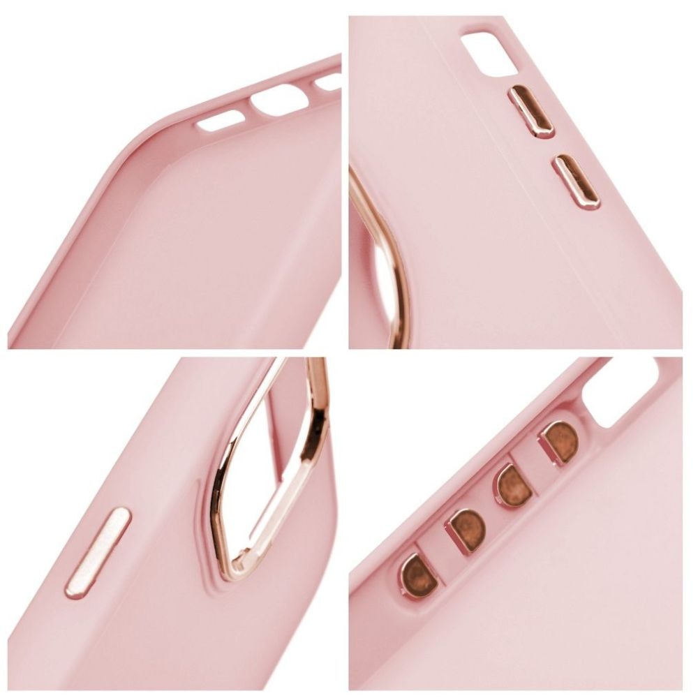 Husa Silicon, G-Tech Frame, Compatibil cu Apple iPhone 16e, Decupaj mare camera, slim, accente metalizate, Roz Pudra