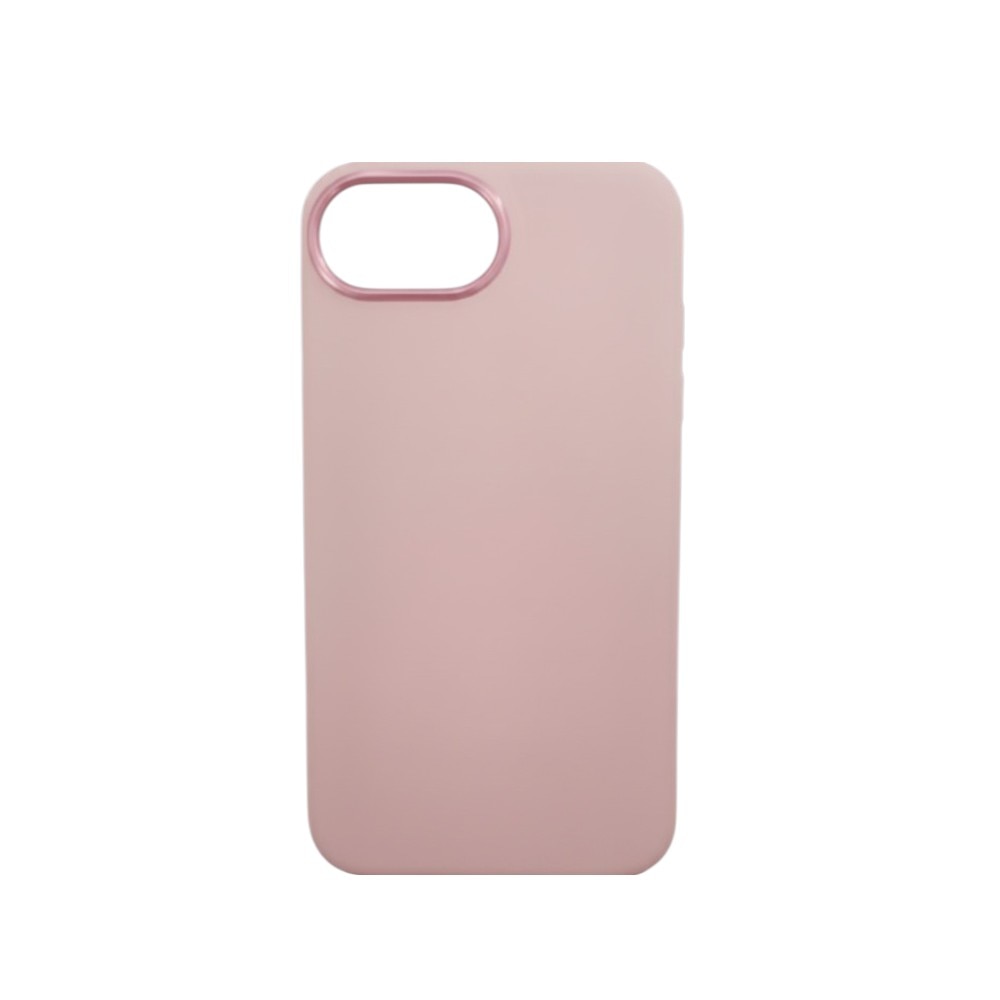 Husa Silicon, G-Tech Frame, Compatibil cu Apple iPhone 16e, Decupaj mare camera, slim, accente metalizate, Roz Pudra