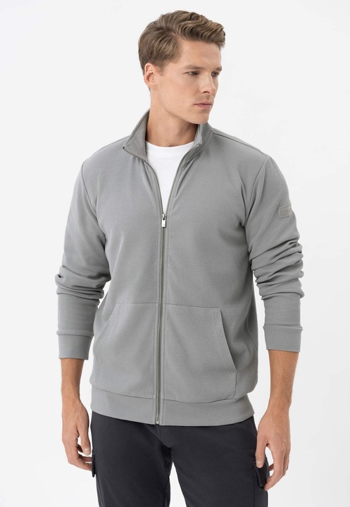 Bluza de trening cu fermoar cu guler inalt, cu buzunare frontale, mansete, Regular Fit, Volcano B-Gulf, Gri