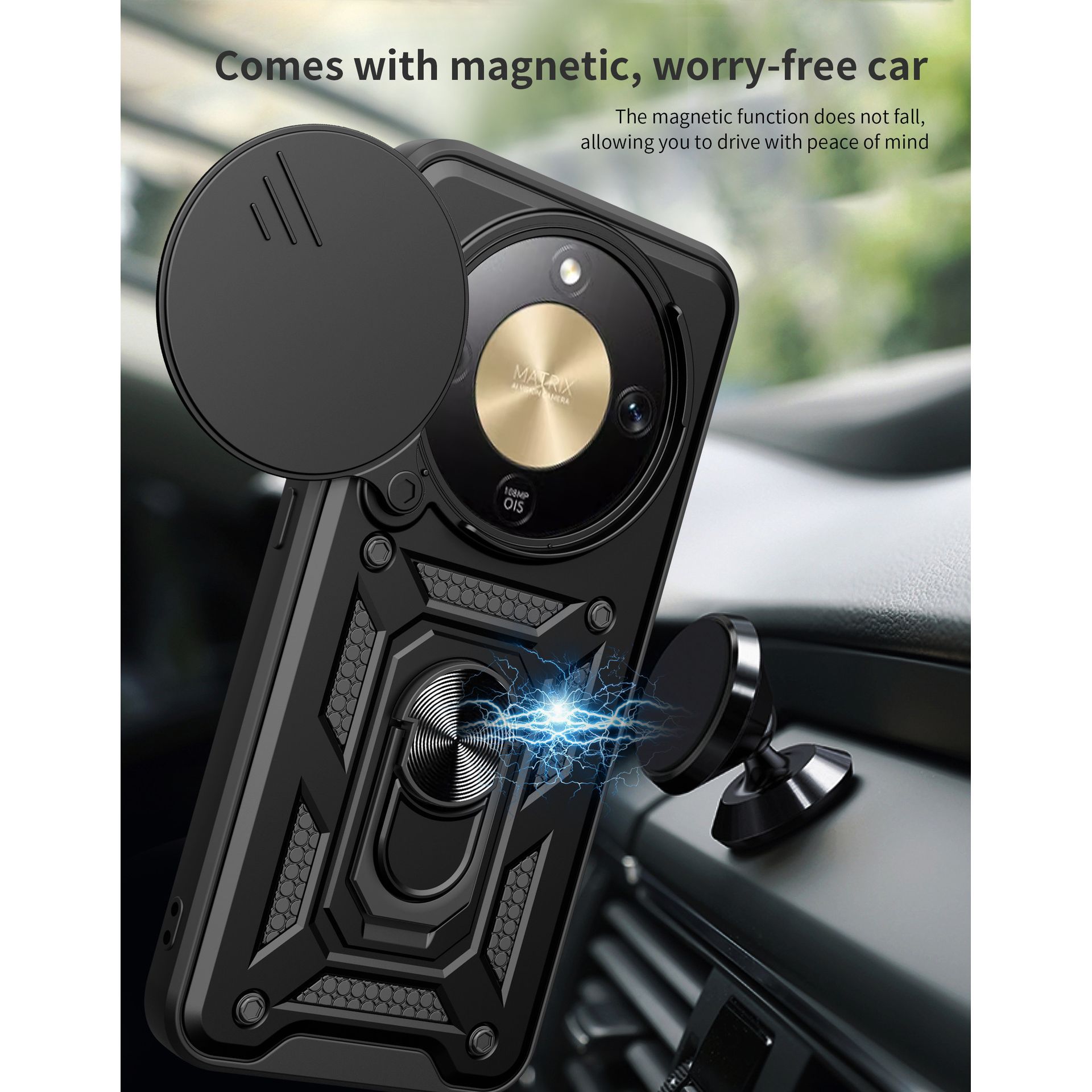 Husa pentru Honor Magic 8 Lite, Protectie Militara Anti-soc cu Slider Camera si Ecran Inclus, Inel Rotativ 360 Grade, Suport Magnetic Auto, Carcasa Tip Armura Rezistenta la Impact, Material TPU si PC