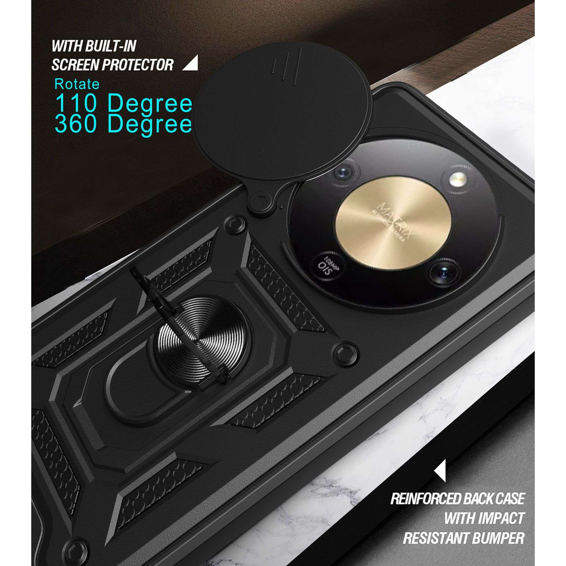 Husa pentru Honor Magic 8 Lite, Protectie Militara Anti-soc cu Slider Camera si Ecran Inclus, Inel Rotativ 360 Grade, Suport Magnetic Auto, Carcasa Tip Armura Rezistenta la Impact, Material TPU si PC