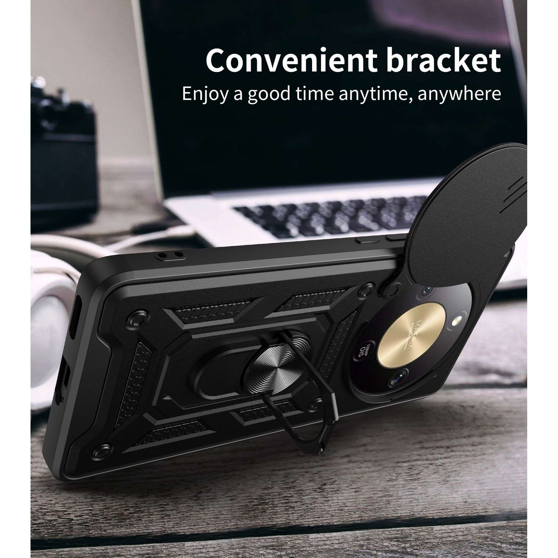 Husa pentru Honor Magic 8 Lite, Protectie Militara Anti-soc cu Slider Camera si Ecran Inclus, Inel Rotativ 360 Grade, Suport Magnetic Auto, Carcasa Tip Armura Rezistenta la Impact, Material TPU si PC