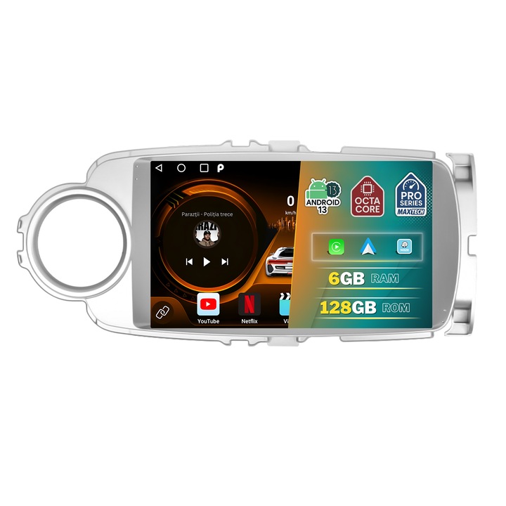Navigatie Toyota Yaris (2012-2014) dedicata, MaxTech® PRO SERIES, 6 GB Ram 128 GB Rom OctaCore, Carplay & Android auto, Ecran 9” HD Touch, GPS, Wifi, Bluetooth, Radio, Waze