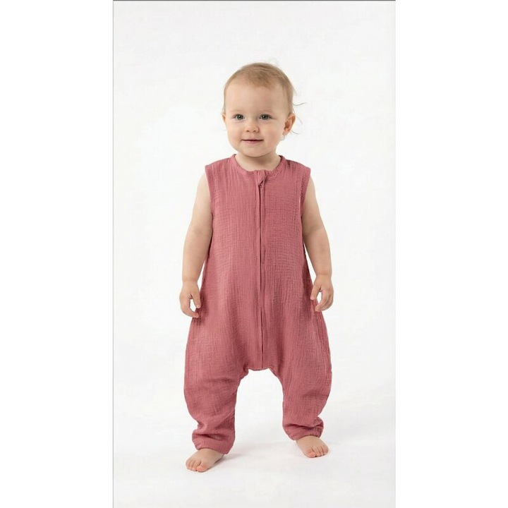 Sac de dormit, cu umplutura, muselina, cu picioare, roz inchis 52-80 CM