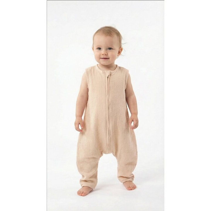 Sac de dormit, cu umplutura, muselina, cu picioare, crem 104-116 CM