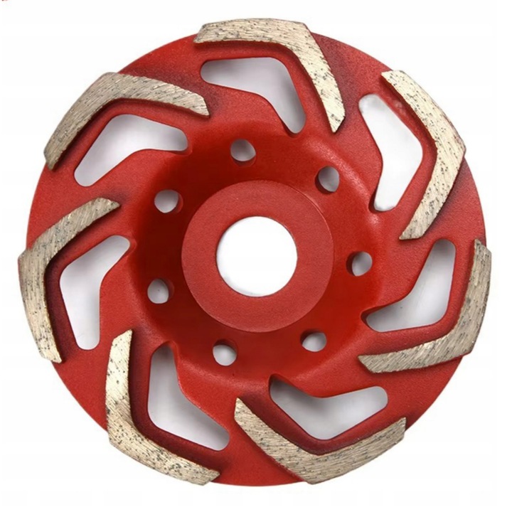 Disc diamantat pentru slefuire beton, Zola, 125 mm, 7 segmente 6 mm, P60, 12.200 rpm, suport universal 22.2 mm, rosu