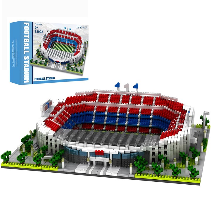 Set blocuri de constructie, Bedee, Stadion Camp Nou – FC Barcelona, 3500 piese, ABS, 14 ani +, 28cm x 24cm x 7.5cm