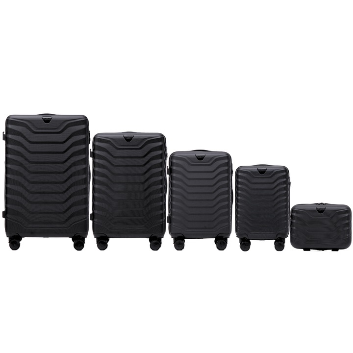 Wings Set Trolere Wings Peafowl 5 Bucati Abs+ Durabil Antisoc Si Anti-Zgarieturi, 4 Roti Duble 360°, Sistem Inchidere Cu Cifru, Valiza Mare Medie Cabina Mica Si Beauty Case, Solutie Completa Pentru Vacante Si Calatorii