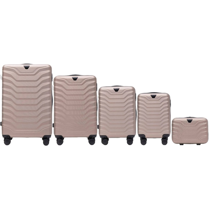 Set Valize Wings Peafowl 5 Piese L M S Xs Beauty Case Abs+ Rezistent 97L 63L 38L 28L 15L Roti Duble 360° Maner Telescopic Bagaj Cabina Si Cala Design Elegant