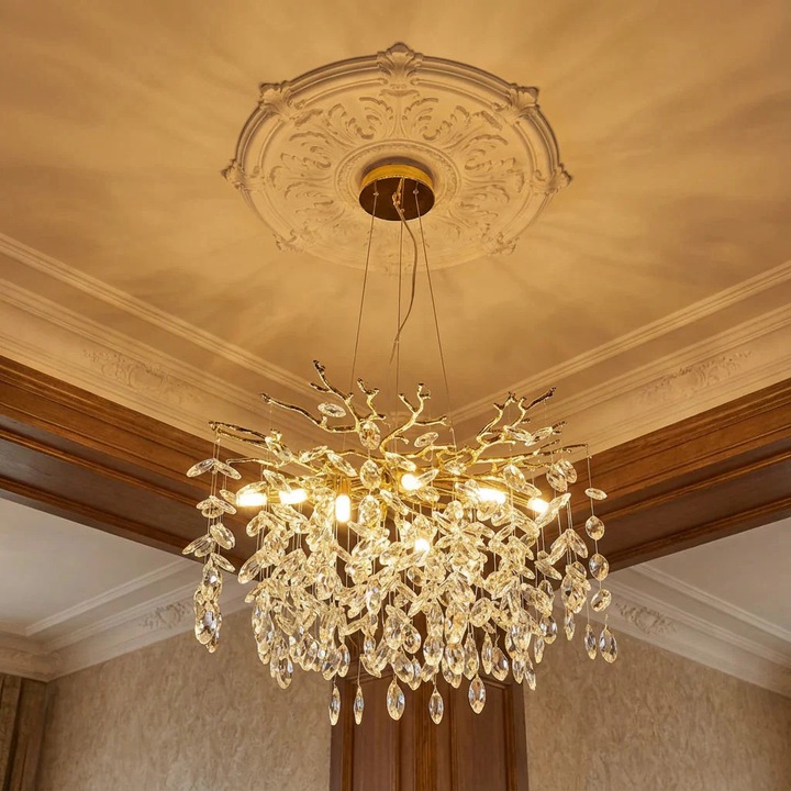 Полилей RFAN, модел 33007/600, кристална текстура, метал, 8 x E14, златист