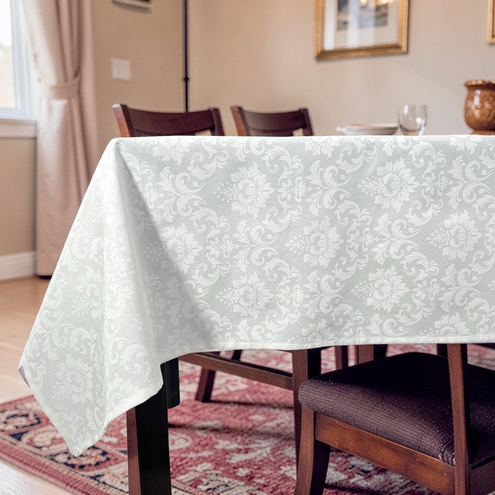 Fata de masa din bumbac teflonat alb cu model, 90 x 90 cm