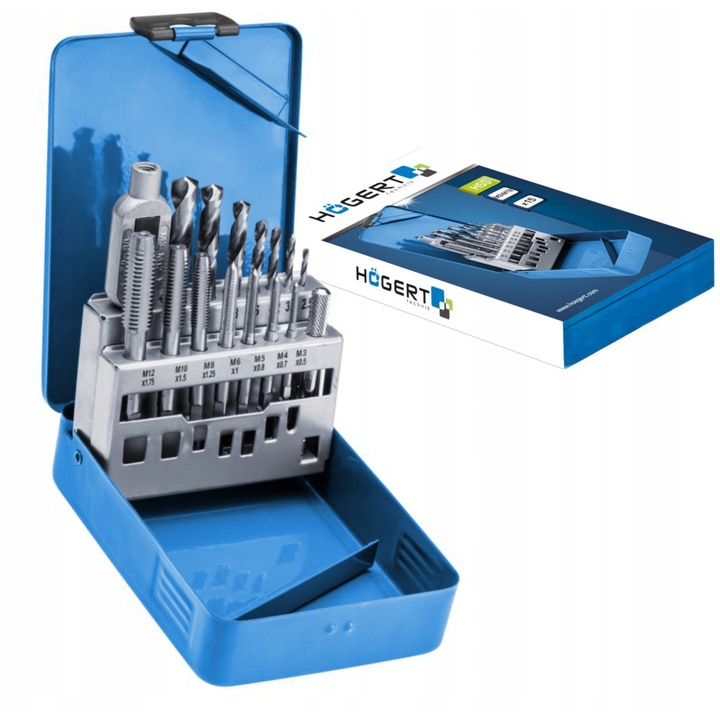 Set de gwintowniki si wiertla, M3-M12, 15 piese, HSS