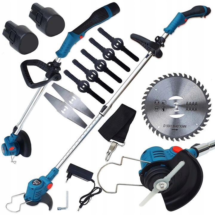 Podkaszare actionata cu acumulator 21V, 2 acumulatori Li-Ion, 2 tipuri de lame, 100x130cm