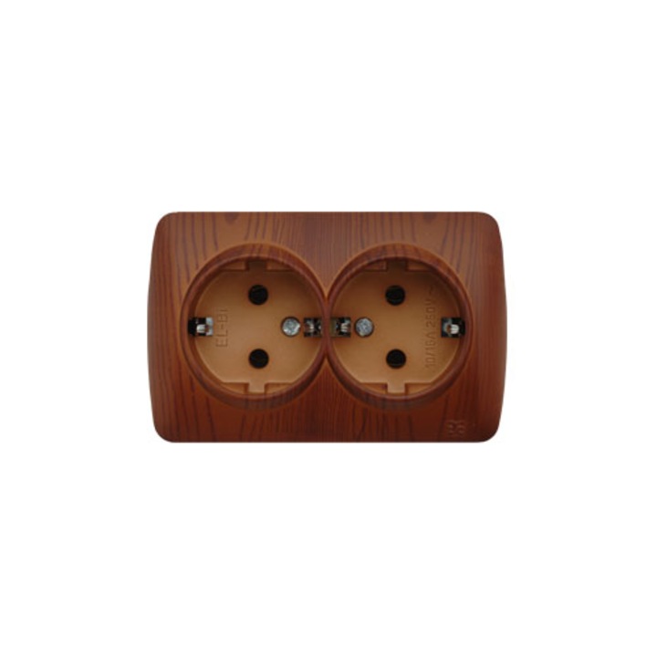 Priza dubla, ELBI, Plastic, Alb, IP20, 2 prize