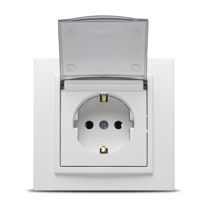 Priză electrică ELBI, 1 loc, montaj încastrat, alb, plastic