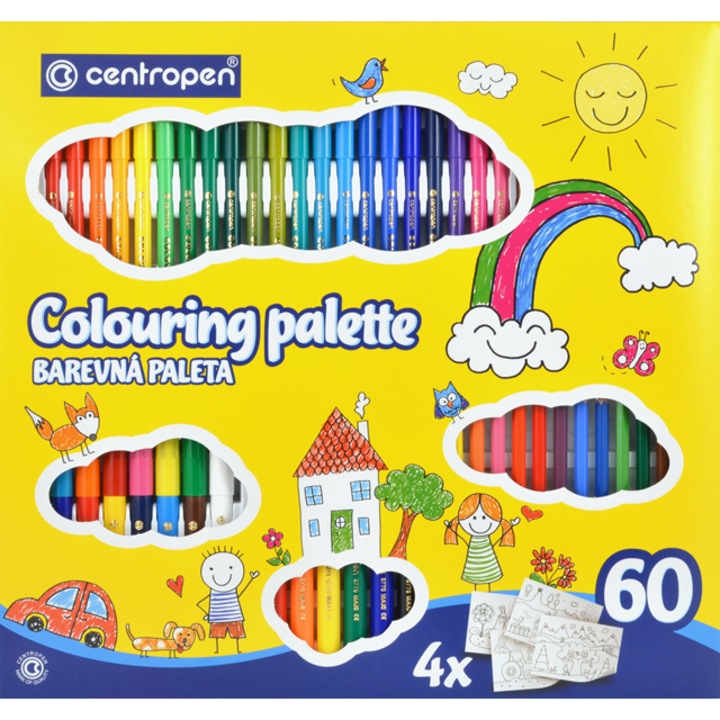 Set de colorat Centropen, 60 piese, multicolor, 34x36cm