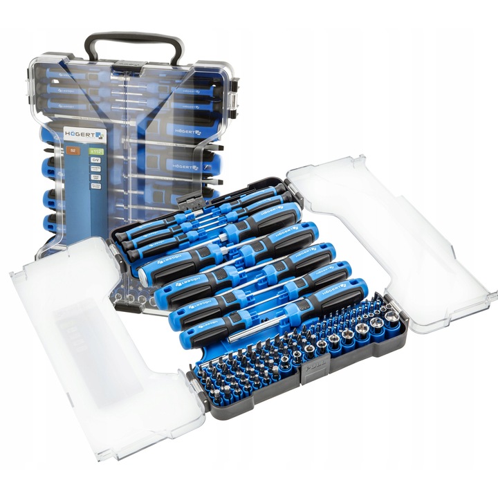 Set de surubelnite cu 112 piese, inclusiv capete si biti, fara marca, dimensiuni variate