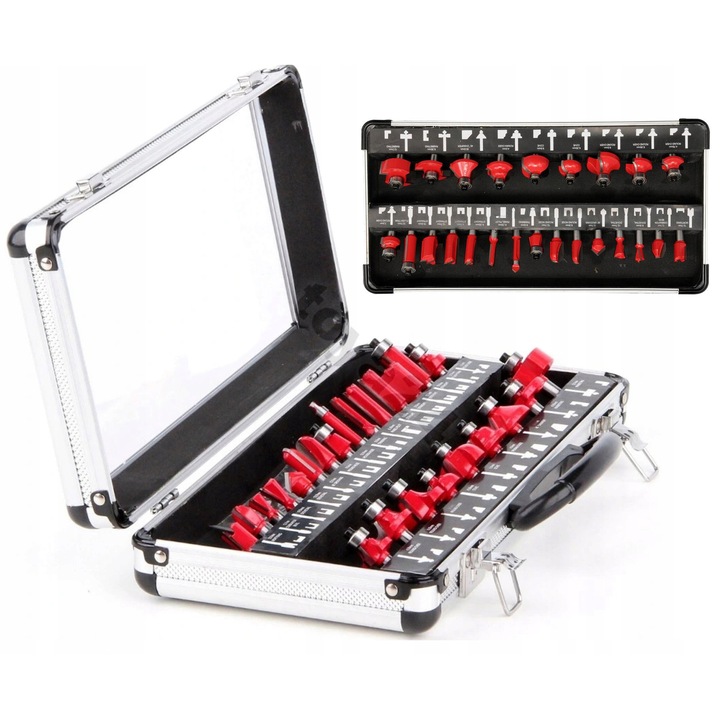 YATO SET FREZE PENTRU LEMN coada 8mm 24 BUCATI YT-6801 CUTIE CARBID