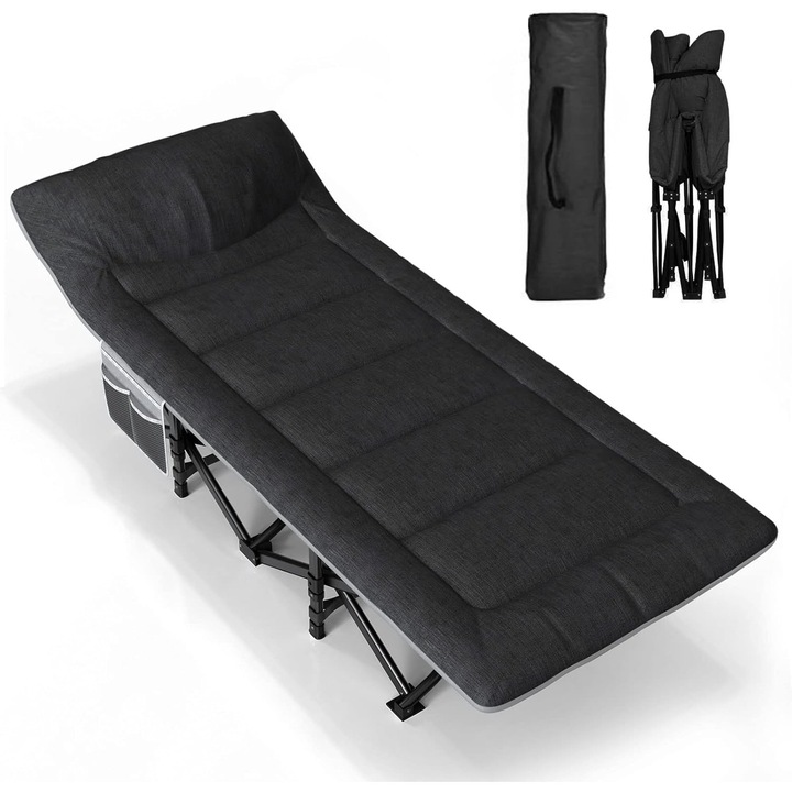 ATORPOK SHOP Összecsukható kempingágy, extra széles, kültéri vagy beltéri használatra, fekete színű