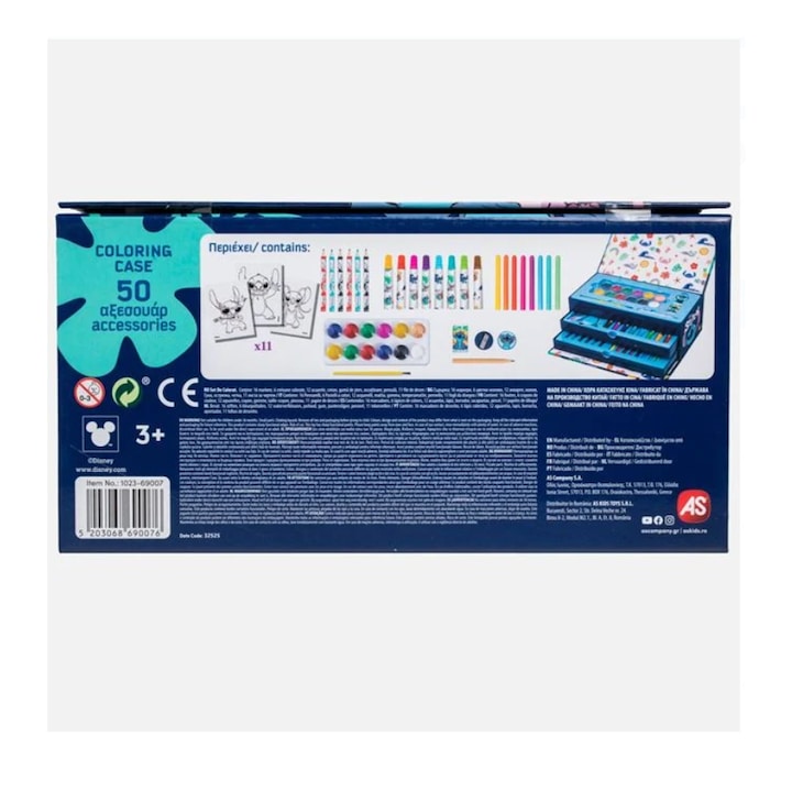 Set Carton Colorat Set de Colorat cu Stitch, 50 accesorii, valiză din carton, multicolor ...