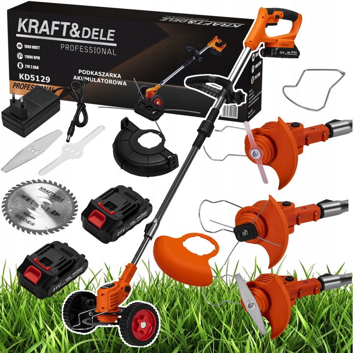 Trimmer cu acumulator, Kraftdele KD5129, 2x21V, 2Ah, set, 1000W, lungime telescopica