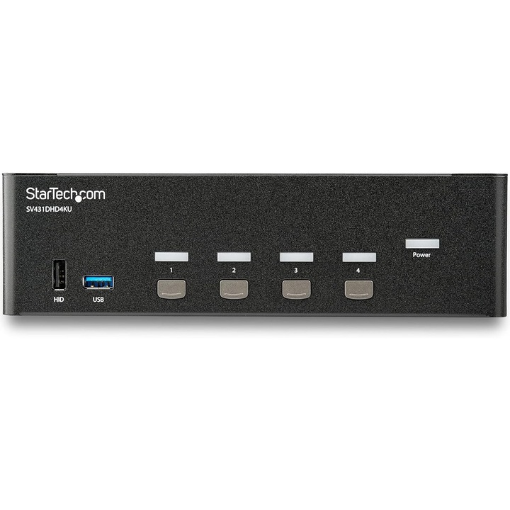 KVM kapcsoló Startech 4 portos, 4K 30Hz, 2 USB 3.0, 2 monitor támogatása