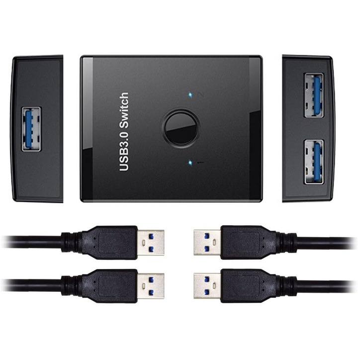 Xiwai USB 3.0 KVM kapcsoló, kétirányú, 2:1 vagy 1:2 megosztás, gyors csatlakozás