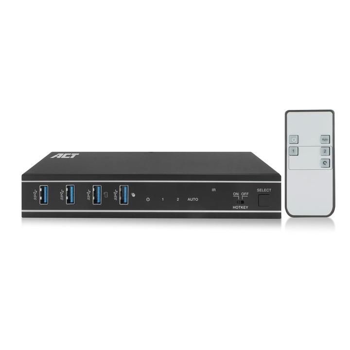 KVM kapcsoló ACT, 2 PC, 1 monitor 4K@60Hz, 4 USB 3.0 port, HDMI