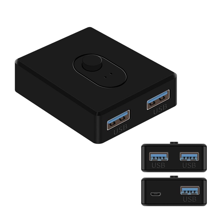 Hsupez kétirányú USB 3.0 kapcsoló, 1 eszköz megosztása 2 PC között, 5Gbps átviteli sebesség, plug and play