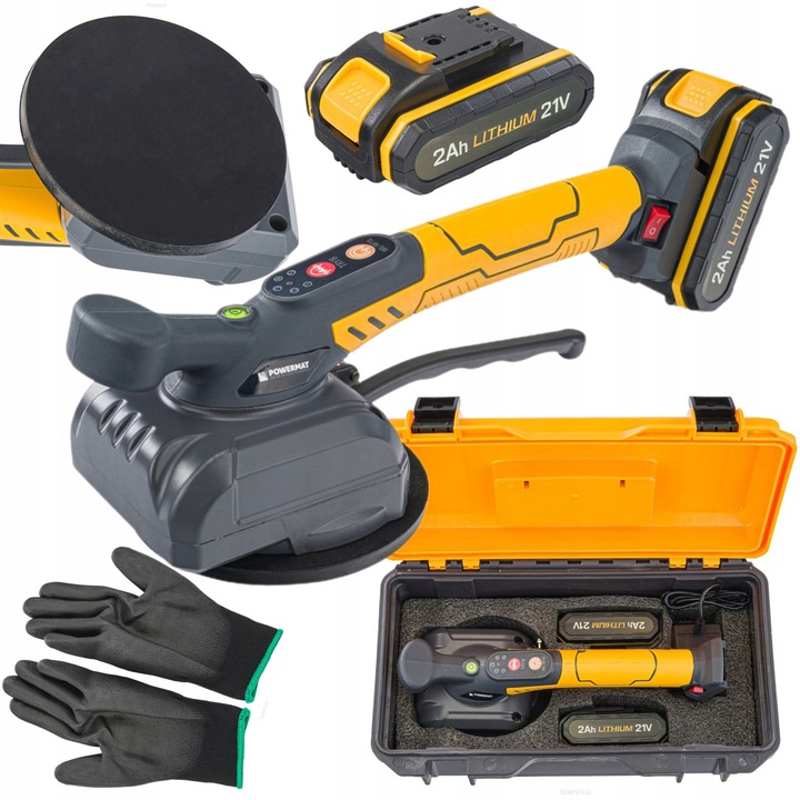 Aspirator cu vibratii Powermat PM-APWDP-80T, 2 acumulatori 21V, capacitate de absorbtie 80 kg, diametru 130 mm, set complet