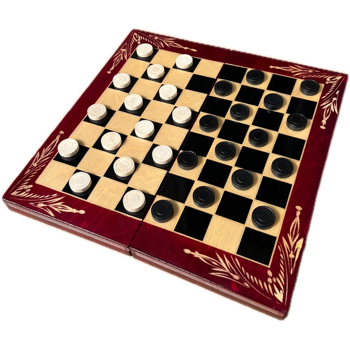 Set Table si Dame din lemn lucrat manual, 44x44 cm, rosu/negru cu alb