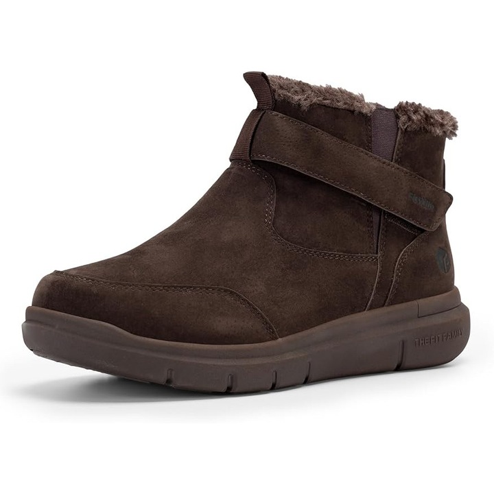 Ghete de zapada pentru barbati FitVille, imblanite, talpa cauciuc antiderapanta, slip-on cu velcro, maro, marime 44.5 EU