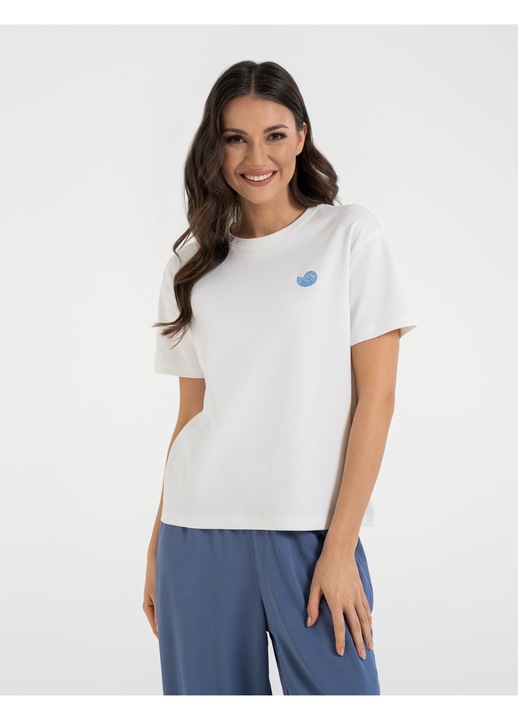 Tricou dama, Moraj, brodat, bumbac, croiala lejera, alb, S INTL