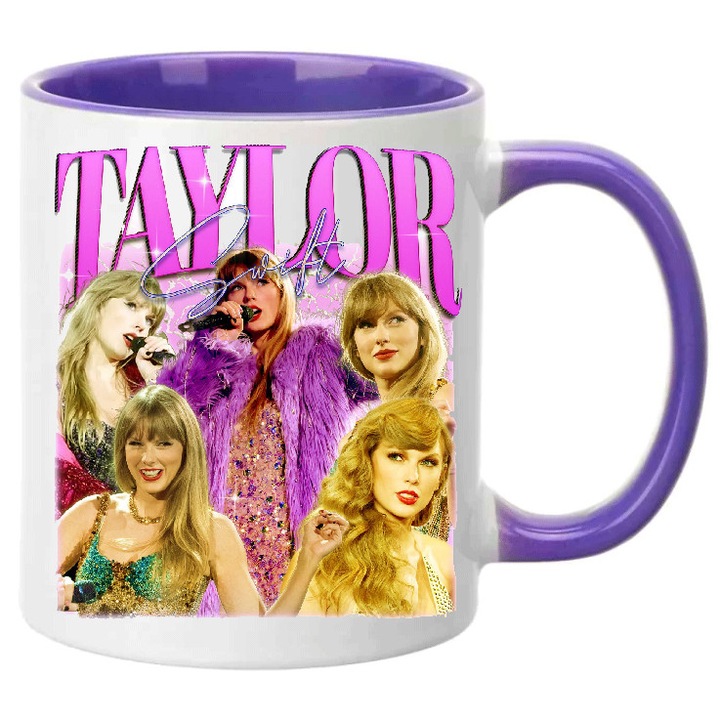Taylor Swift Cana Premium din Ceramica 330ml Nr.17 – Alb Violet, Finisaj Lucios, Se Poate Spala in Masina de Spalat Vase, Imprimare prin Sublimatie de Inalta Calitate, Cadou Exclusiv pentru Fani