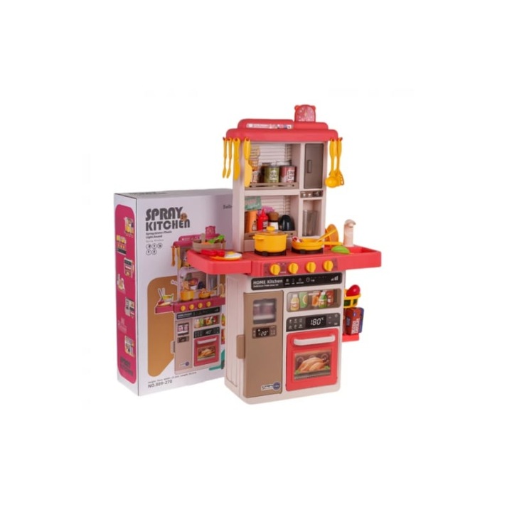Bucatarie Interactiva Copii "Spray Kitchen" - 50 Piese, Sunete & Lumini, Robinet cu Apa Functionala, 5ani+