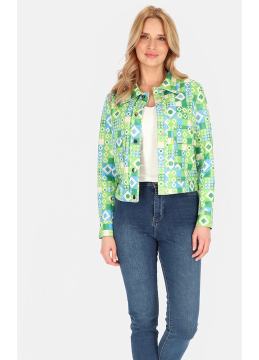 Jacheta scurta dama, Perso, modele geometrice, verde, poliester