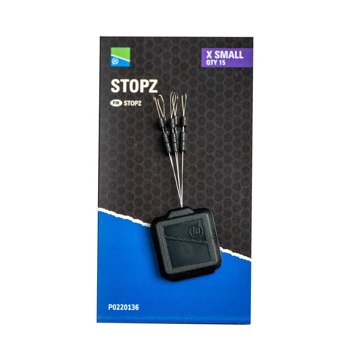 Stopere Preston STOPZ X-Small, usor de montat pe fir, profil drept pentru fixare stabila, negru, 15 buc.